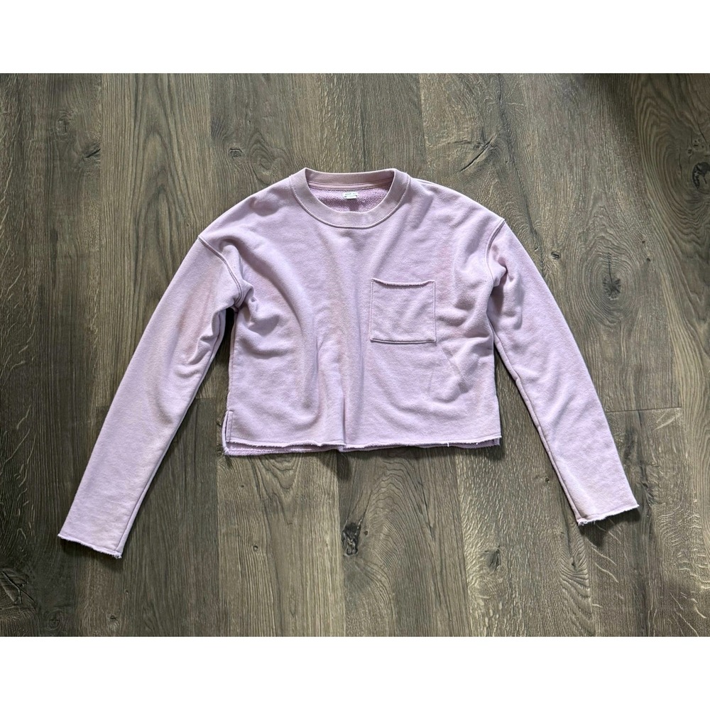 Aerie Cropped Sweatshirt XS Purple French Terry Pocket Raw Hem Excellent‎